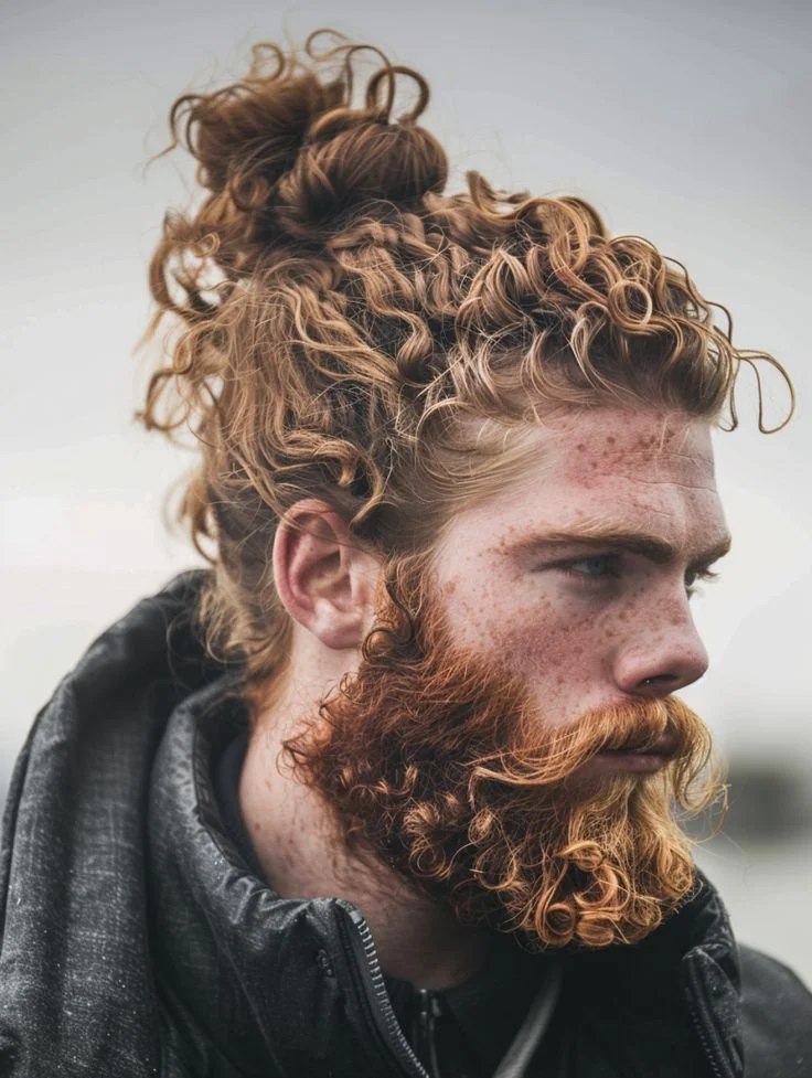 The curly man bun